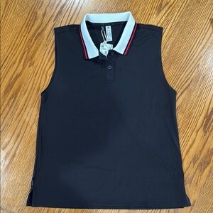 Adidas Black Sleeveless Polo Shirt with White and Red Collar NWT